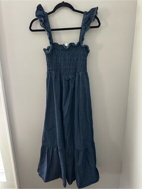 Blu Pepper Navy Smocked Dress with Ruffle Straps